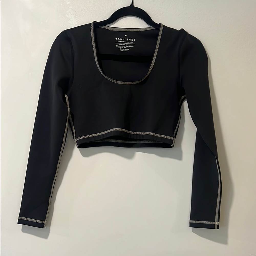 Tan Lined Cropped Long Sleeve Top